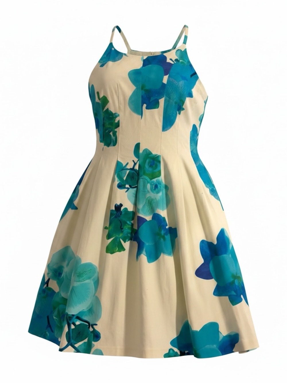 Calvin Klein Cream Dress with Blue & Teal Floral Print
